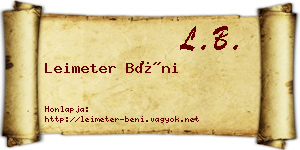 Leimeter Béni névjegykártya